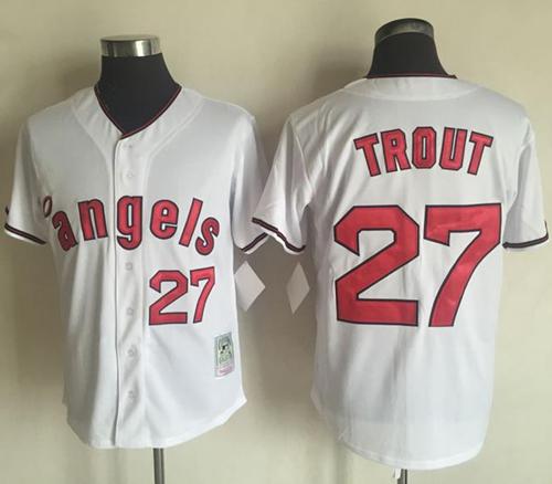 Mitchell And Ness Angels of Anaheim #27 Mike Trout White Throwback Stitched MLB Jersey
